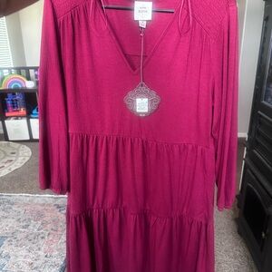 Knox Rose Tiered V-Neck Long Sleeve Dress